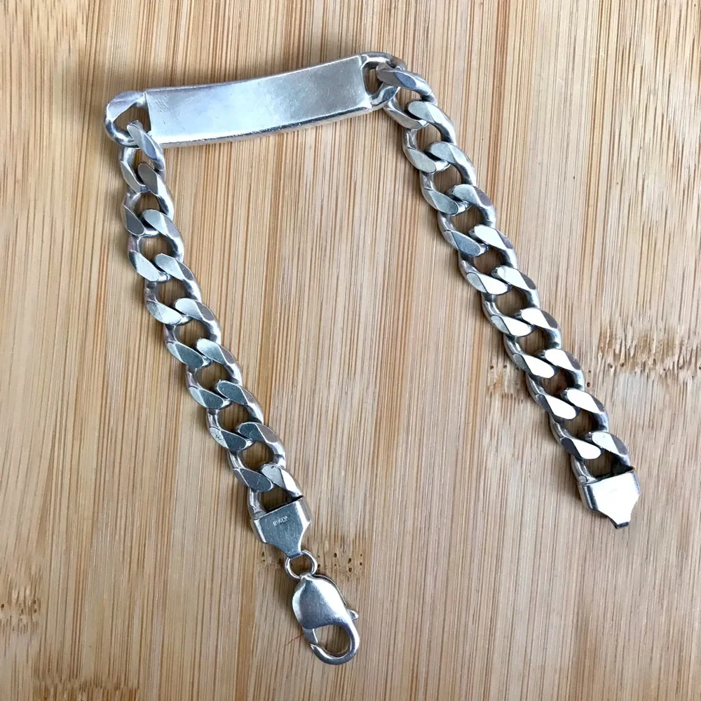 925 Sterling Silver Classic ID Curb Chain Bracelet Men’s Jewelry Size 9.5”